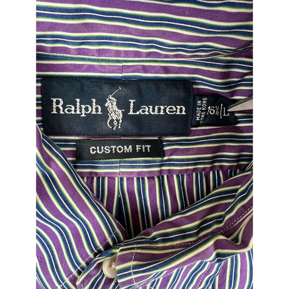 Ralph Lauren Mens Large Long Sleeve Button Down Shirt Purple Striped Custom Fit - Picture 9 of 11